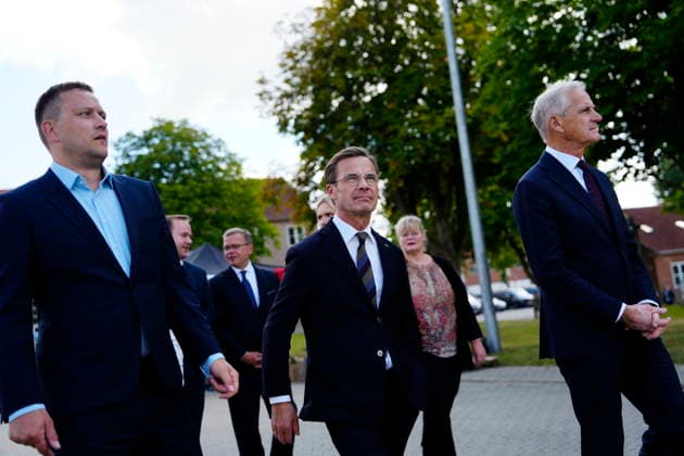 Denmark Nordic Summer Meeting From left, Chairman of the Government of Greenland Jens-Frederik Nielsen, Swedens Prime Minister Ulf Kristersson and Norways Prime Minister Jonas Gahr Stoere as The Prime Minister of Denmark and the Premier of the Faroe Islands are hosting the Nordic heads of government at Hoevelte Barracks and Marienborg on Thursday, August 20, 2026. The summer meeting begins with a visit to Hoevelte Barracks, where the leaders are shown modern military capabilities. The meeting then continues at Marienborg, where they will discuss, among other things, closer Nordic defense cooperation, the Nordic role in the geopolitical situation, and the protection of children and young people online. (Photo: Mads Claus Rasmussen Scanpix 20  Copyright: MadsxClausxRasmussenx spdk20260820-145040-L