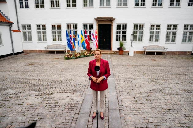 Denmark Nordic Summer Meeting Denmarks Prime Minister Mette Frederiksen talks to the press after The Prime Minister of Denmark and the Faroese Prime Minister hosted the Nordic heads of government at Hoevelte Barracks and Marienborg on Thursday, August 20, 2026. The summer meeting begins with a visit to Hoevelte Barracks, where the leaders are shown modern military capabilities. The meeting then continues at Marienborg, where they will discuss, among other things, closer Nordic defense cooperation, the Nordic regions role in the geopolitical situation, and the protection of children and young people online. , Hoevelte and Kgs. Lyngby Denmark *** Denmark Nordic Summer Meeting: Danish Prime Minister Mette Frederiksen speaks to the press afte  Copyright: MadsxClausxRasmussenx spdk20260820-174555-L