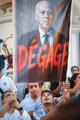 August 20, 2026, Tunis, Tunis, Tunisia, Tunisia: Tunisian protesters gather in downtown Tunis, Tunisia during a demonstration organized by the Nafas opposition movement on August 20th, 2026, amid growing public anger over electricity and water shortages, rising living costs, shortages of essential medicines and unemployment. The protest comes during a summer of extreme heat and follows growing calls for political change and accountability from President Kais SaiedÃ¢â‚¬â ¢s government Tunis Tunisia - ZUMAm342 20260820_zsp_m342_013 Copyright: xHasanxMradx