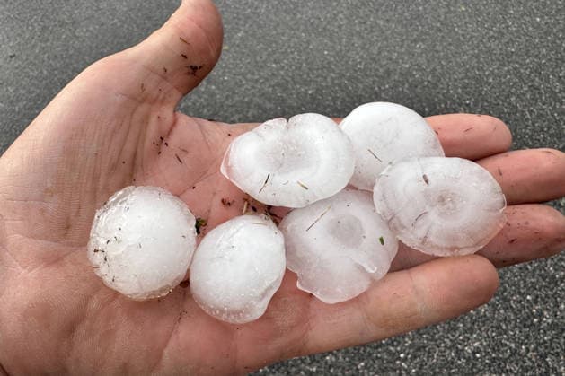Unwetter in Bayern: Große Hagelkörner bei Steinberg am See, Dunkle Wolken und große Hagelkörner sind bei Steinberg am See in der Oberpfalz zu sehen. Dort zog eine seltene Left-Mover-Superzelle durch, die anschließend weiter in Richtung Tschechien wanderte. In einem schmalen Streifen fiel dabei Hagel mit einem Durchmesser von über 4 Zentimetern. Steinberg am See Bayern Deutschland Steinberg am See *** Severe Weather in Bavaria: Large Hailstones Near Steinberg am See; Dark Clouds and Large Hailstones Can Be Seen Near Steinberg am See in the Upper Palatinate. A rare left-mover supercell passed through the area, which then continued on toward the Czech Republic. In a narrow strip, hail with a diameter of over 4 centimeters fell. Steinberg Copyright: x xonw-imagesx xTobiasxHartlx