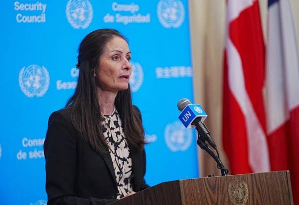 Ambassador Christina Markus Lassen speaks in New York NEW YORK, UNITED STATES - AUGUST 20: Ambassador Christina Markus Lassen, Permanent Representative of Denmark and President of the Security Council for the month of August, talks to the press following informal dialogues between Security Council members and candidates for the position of the next Secretary-General, Olara Otunnu and Ivonne A-Baki at UN Headquarters, New York City, U.S., on Thursday, August 20, 2026. Selcuk Acar Anadolu New York United States. Editorial use only. Please get in touch for any other usage.  Copyright: x2026xAnadoluxSelcukxAcarx