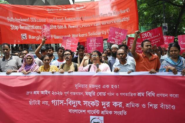 August 21, 2026, Dhaka, Bangladesh: DHAKA, BANGLADESH, AUGUST 21, 2026: Activists from Bangladesh Garment Workers Solidarity take part in a protest rally in Dhaka, demanding full implementation of the 2026 labour law, democratic labour rules, action by the wage board, an end to worker terminations, and measures to address gas and power shortages affecting workers and the garment industry. Dhaka Bangladesh - ZUMAq101 20260821_zna_q101_122 Copyright: xMamunurxRashidx
