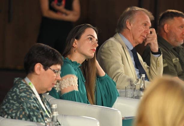 Chairwoman of the Center for Civil Liberties Oleksandra Matviichuk attends the 35 Years of Restored Independence: Unity Around the Flag National Roundtable, organised by the Kyiv Security Forum, ahead of Ukraine’s 35th Independence Day, Kyiv, Ukraine, August 21, 2026. (Photo by Yevhen Kotenko Ukrinform) National roundtable marking 35 years of Ukraine’s independence  Copyright: xYevhenxKotenkox