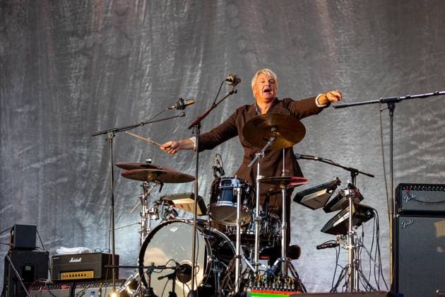 Triggerfinger live at Vilar de Mouros Festival - 21 Aug 2026 Drummer Mario Goossens of the Belgian rock band Triggerfinger performs during the fourth day of the Vilar de Mouros Festival. Vilar de Mouros Portugal Copyright: xDiogoxBaptistax xSOPAxImagesx DB_Triggerfinger20260820_018