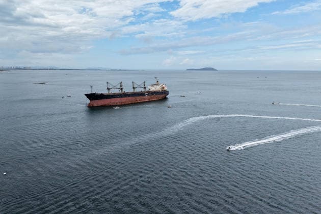China Derelict Steel Attraction Sight-seeing boats sail around the deserted Panama-flagged cargo ship Blueways, which ran aground on a beach during a typhoon in September 2022, in Weihai, in eastern China s Shandong province, Friday, Aug. 21, 2026. The derelict steel hulk has since become a local tourist attraction., Credit:JASON ZHAO Utuku Feature China Avalon CHINA, SHANDONG, WEIHAI  Copyright: xJASONxZHAOx xUtuku FeaturexChinax xAvalonx 1127143332