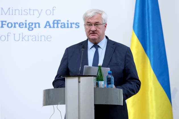 Foreign Minister of Ukraine Andrii Sybiha attends a joint news conference with Federal Minister for Foreign Affairs of Germany Johann Wadephul following negotiations, Kyiv, Ukraine, August 22, 2026. The talks focused on strengthening defence support for Ukraine, protecting critical infrastructure, preparing for winter, and diplomatic steps to end the war. The German Foreign Minister’s visit took place on the eve of the 35th anniversary of Ukraine’s independence, amid another wave of massive Russian attacks on civilian targets. (Photo by Hennadii Minchenko Ukrinform) Joint news conference of Ukrainian and German Foreign Ministers in Kyiv  Copyright: xHennadiixMinchenkox