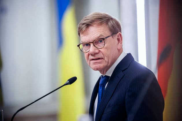 Johann Wadephul (CDU), Bundesaussenminister, gibt eine Pressekonferenz. Kyjiw, 22.08.2026. Fotografiert im Auftrag des Auswaertigen Amtes Kyjiw Ukraine *** Johann Wadephul (CDU), Federal Minister of Foreign Affairs, holds a press conference in Kyiv, August 22, 2026. Photo taken on behalf of the Federal Foreign Office in Kyiv, Ukraine. Copyright: xThomasxTrutschel AAx