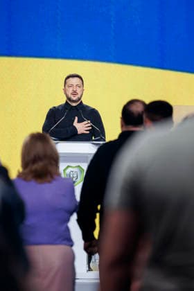 Wolodymyr Selenskyj, Staatspraesident der Ukraine, aufgenommen beim IX. Internationalen Veteranenforum der Ukraine. Kyjiw, 22.08.2026. Fotografiert im Auftrag des Auswaertigen Amtes Kyjiw Ukraine *** Volodymyr Zelenskyy, President of Ukraine, photographed at the 9th International Veterans Forum of Ukraine in Kyiv, August 22, 2026. Photographed on behalf of the Ministry of Foreign Affairs, Kyiv, Ukraine Copyright: xThomasxTrutschel AAx