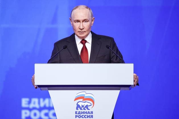 RUSSIA, MOSCOW - AUGUST 22, 2026: Russia s President Vladimir Putin addresses a plenary session as part of Stage 2 of the United Russia Party s Congress ahead of the 2026 Russian State Duma election, at Megasport Sports Palace. Mikhail Tereshchenko TASS  96467888