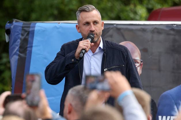 Familienfest der AfD in Merseburg. Landtagswahlkampf in Sachsen-Anhalt der AfD mit dem Spitzenkandidat Ulrich Siegmund. Im Bild Ulrich Siegmund (AfD). Landtagswahlkampf, AfD Familienfest am 22.08.2026 in Merseburg Deutschland. NUTZUNG NUR REDAKTIONELL *** AfD Family Festival in Merseburg; AfD’s State Legislative Election Campaign in Saxony-Anhalt with Lead Candidate Ulrich Siegmund; Pictured: Ulrich Siegmund; AfD State Legislative Election Campaign; AfD Family Festival on August 22, 2026, in Merseburg, Germany; FOR EDITORIAL USE ONLY