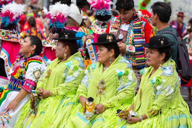 August 22, 2026, Madrid, Madrid, USA: Participants prepare for the Festividad de la Virgen de Urkupina along the Gran Via in Madrid, Spain on Saturday, August 22, 2026. Thousands of dancers and dozens of fraternal organizations process along the Gran VoÂ­a in the annual celebration in honor of BoliviaÃ¢â‚¬â ¢s Virgin of Urkupina. Madrid USA - ZUMAg235 20260822_zap_g235_005 Copyright: xPaulxChristianxGordonx