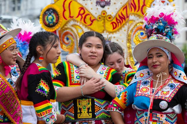 August 22, 2026, Madrid, Madrid, USA: Participants prepare for the Festividad de la Virgen de Urkupina along the Gran Via in Madrid, Spain on Saturday, August 22, 2026. Thousands of dancers and dozens of fraternal organizations process along the Gran VoÂ­a in the annual celebration in honor of BoliviaÃ¢â‚¬â ¢s Virgin of Urkupina. Madrid USA - ZUMAg235 20260822_zap_g235_006 Copyright: xPaulxChristianxGordonx
