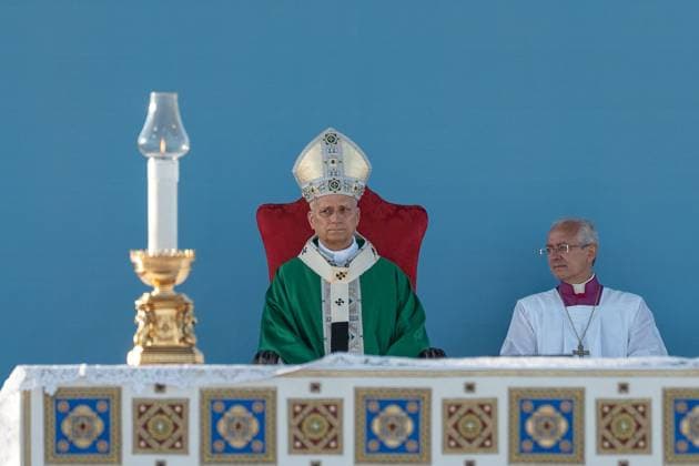 Pope Leo XIV celebrates Mass in Rimini RIMINI, ITALY, AUGUST 22, 2026: Pope Leo XIV celebrates Holy Mass at the Port of Rimini during his pastoral visit to the Adriatic city. The Mass is attended by local faithful and authorities and forms part of the Pope s program of meetings and public events during his visit to Rimini. Rimini Italy Copyright: x xSilviaxCasadeix xJNAxPressx