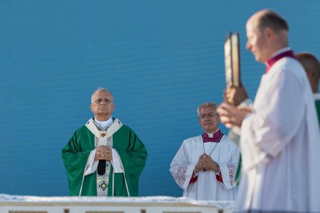 Pope Leo XIV celebrates Mass in Rimini RIMINI, ITALY, AUGUST 22, 2026: Pope Leo XIV celebrates Holy Mass at the Port of Rimini during his pastoral visit to the Adriatic city. The Mass is attended by local faithful and authorities and forms part of the Pope s program of meetings and public events during his visit to Rimini. Rimini Italy Copyright: x xSilviaxCasadeix xJNAxPressx