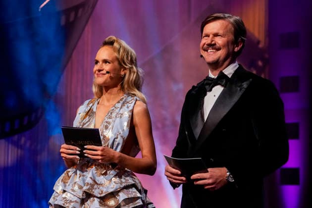 Amandaprisen 2026 Haugesund 20260822. Influenser Linnea Myhre og journalist og filmkritiker Vegard Larsen er programleder under Amandaprisen 2026 deles ut i Festiviteten i Haugesund lordag kveld. Foto: Jan Kare Ness NTB Haugesund Norge SFHkFtWzM6k EDITORIAL USE ONLY Ref:_ENTSFHkFtWzM6k.jpg *** The Amanda Awards 2026 Haugesund 20260822 Influencers Linnea Myhre and journalist and film critic Vegard Larsen will host the 2026 Amanda Awards ceremony, which will be held at Festiviteten in Haugesund on Saturday evening. Photo: Jan Kare Ness, NTB Haugesund Norway SFHkFtWzM6k EDITORIAL USE ONLY Ref ENTSFHkFtWzM6k jpg  Copyright: xJanxKarexNessx xNTBx