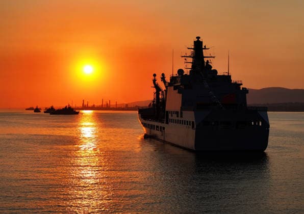 TEKNOFEST Blue Homeland KOCAELI, TURKIYE - AUGUST 22: A view of sunset over Golcuk Naval Shipyard in Kocaeli, Turkiye, on August 22, 2026, during the ongoing TEKNOFEST Blue Homeland maritime and defense festival. Organized jointly by the Ministry of National Defense and the Turkish Technology Team Foundation (T3 Foundation), with Anadolu acting as the Global Communication Partner, the event showcases frontline naval vessels, including amphibious assault ship TCG Anadolu, frigates, submarines, and uncrewed surface vehicles, alongside tactical demonstrations, highlighting the nation s indigenous defense technologies and maritime heritage. Ali Atmaca Anadolu Istanbul Turkey. Editorial use only. Please get in touch for any other usage.  Copyright: x2026xAnadoluxAlixAtmacax