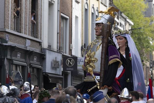 Monsieur et Madame Goliath pictured during the 2026 edition of the Ducasse festivities with the marriage of the two giants, Monsieur et Madame Goliath , in Ath, on Saturday 22 August 2026.  NICOLASxMAETERLINCK 184020718