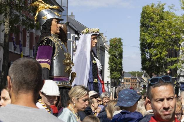 Monsieur et Madame Goliath pictured during the 2026 edition of the Ducasse festivities with the marriage of the two giants, Monsieur et Madame Goliath , in Ath, on Saturday 22 August 2026.  NICOLASxMAETERLINCK 184020608