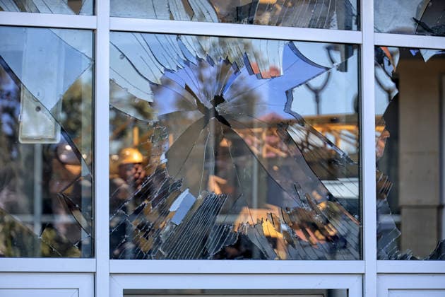 The terminal of the Rozdilna railway station is damaged by a nighttime Russian drone attack, Odesa region, Ukraine, August 22, 2026. The drone carried out a targeted strike, flying directly into the station building. The blast wave and ensuing fire destroyed glazing and damaged internal structures and administrative offices. Passenger boarding and disembarkation on the platforms continues as normal. No injuries or fatalities were reported among passengers or railway staff. (Photo by Nina Liashonok Ukrinform) Russian drone hits railway station building in Odesa region  Copyright: xNinaxLiashonokx