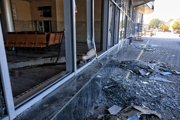 The terminal of the Rozdilna railway station is damaged by a nighttime Russian drone attack, Odesa region, Ukraine, August 22, 2026. The drone carried out a targeted strike, flying directly into the station building. The blast wave and ensuing fire destroyed glazing and damaged internal structures and administrative offices. Passenger boarding and disembarkation on the platforms continues as normal. No injuries or fatalities were reported among passengers or railway staff. (Photo by Nina Liashonok Ukrinform) Russian drone hits railway station building in Odesa region  Copyright: xNinaxLiashonokx