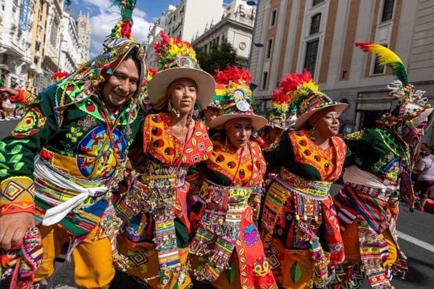 MADRID, SPAIN AUGUST 22, 2026: Procession and folkloric parade featuring Bolivian dances such as the Morenada, Caporales, and Tinkus will take place along Madrid s Gran Via in honor of the Virgin of Urkupina. MADRID MADRID SPAIN Copyright: xPhotoxbyxC.xCarvajalx xJNAxPress.x