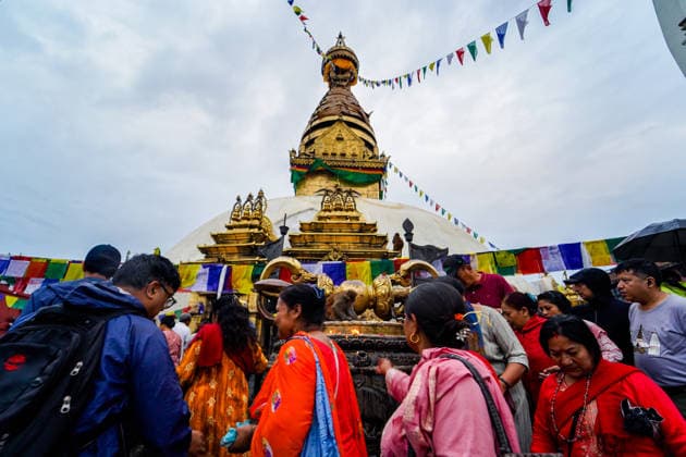 Devotees Gather at Swayambhunath for Gunla Parva Kathmandu, Nepal - August 22, 2026: Members of the Newa community take part in Gunla Parva, a sacred month-long festival, at Swayambhunath Stupa in Kathmandu, Nepal. Devotees visit the shrine for prayers and religious observances while traditional Gunla Bajan music accompanies the festivities. Gunla Parva is an important Newar Buddhist tradition observed across the Kathmandu Valley. (Photo by AP Tolang Nexpher Images) kathmandu bagmati
