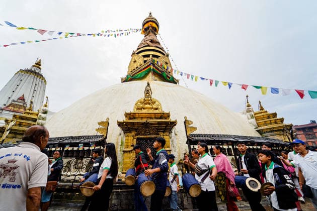 Devotees Gather at Swayambhunath for Gunla Parva Kathmandu, Nepal - August 22, 2026: Members of the Newa community take part in Gunla Parva, a sacred month-long festival, at Swayambhunath Stupa in Kathmandu, Nepal. Devotees visit the shrine for prayers and religious observances while traditional Gunla Bajan music accompanies the festivities. Gunla Parva is an important Newar Buddhist tradition observed across the Kathmandu Valley. (Photo by AP Tolang Nexpher Images) kathmandu bagmati