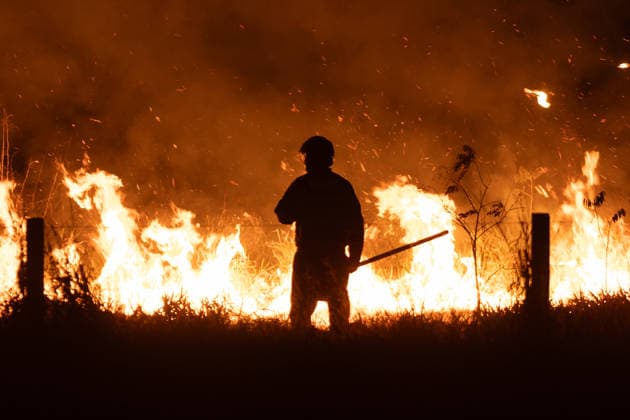 Wildfire burns vegetation along Washington Luis Highway in Sao Jose do Rio Preto A firefighter battles a large vegetation fire along the Washington Luis Highway (SP-310) in Sao Jose do Rio Preto, Sao Paulo, Brazil, on August 22, 2026. Sao Jose do Rio Preto SP-310 Sao Paulo Brazil