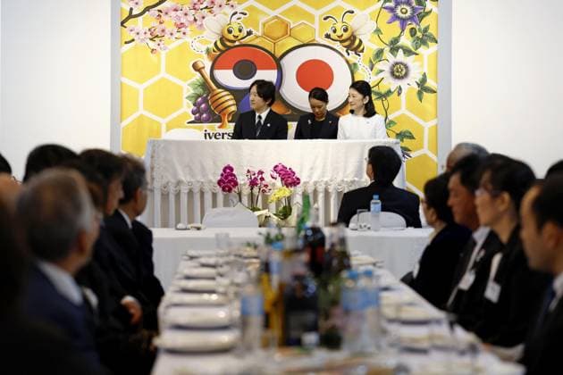 Japan crown prince, crown princess in Paraguay Japan s Crown Prince Fumihito (back, L) and Crown Princess Kiko (back, R) attend a welcome luncheon in La Colmena, Paraguay, known as the first Japanese colony in the South American country, on Aug. 22, 2026.  A14AA0005626420P