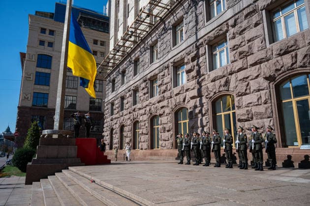Ukraine marks National Flag Day in Kyiv KYIV, UKRAINE - AUGUST 23: The ceremony to raise the National Flag of Ukraine is held on Ukraine s National Flag Day in Kyiv, Ukraine, on August 23, 2026. Ukraine s National Flag Day was established as a national holiday on August 23, 2024, one day before Ukraine s Independence Day. Danylo Antoniuk Anadolu Kyiv Ukraine. Editorial use only. Please get in touch for any other usage.  Copyright: x2026xAnadoluxDanyloxAntoniukx