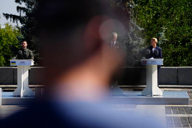 UKRAINE The Danish Prime Minister Mette Frederiksen participates in the commemoration of Flag Day The Ukrainian President Volodymyr Zelensky and the Danish Prime Minister Mette Frederiksen participate in the commemoration of the Ukrainian Flag Day along with several state leaders in Kyiv, Ukraine on Sunday, August 23, 2026. (Photo: Mads Claus Rasmussen Scanpix 2026) , Kyiv Denmark *** UKRAINE Danish Prime Minister Mette Frederiksen participates in the commemoration of Flag Day Ukrainian President Volodymyr Zelensky and Danish Prime Minister Mette Frederiksen participate in the commemoration of Ukrainian Flag Day alongside several heads of state in Kyiv, Ukraine, on Sunday, August 23, 2026. Photo by Mads Claus Rasmussen, Scanpix 2026, Kyiv  Copyright: MadsxClausxRasmussenx spdk20260823-113239-L
