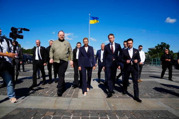 UKRAINE The Danish Prime Minister Mette Frederiksen participates in the commemoration of the Ukrainian Flag Day The Danish Prime Minister Mette Frederiksen participates in the commemoration of the Ukrainian Flag Day along with several state leaders in Kyiv, Sunday, August 23, 2026. (Photo: Mads Claus Rasmussen Scanpix 2026) , Kyiv Denmark *** UKRAINE Danish Prime Minister Mette Frederiksen participates in the commemoration of Ukrainian Flag Day. Danish Prime Minister Mette Frederiksen participates in the commemoration of Ukrainian Flag Day alongside several heads of state in Kyiv on Sunday, August 23, 2026. Photo by Mads Claus Rasmussen, Scanpix 2026, Kyiv, Denmark  Copyright: MadsxClausxRasmussenx spdk20260823-112800-L