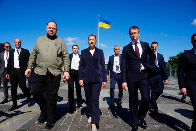 UKRAINE The Danish Prime Minister Mette Frederiksen participates in the commemoration of the Ukrainian Flag Day The Danish Prime Minister Mette Frederiksen participates in the commemoration of the Ukrainian Flag Day along with several state leaders in Kyiv, Sunday, August 23, 2026. (Photo: Mads Claus Rasmussen Scanpix 2026) , Kyiv Denmark *** UKRAINE Danish Prime Minister Mette Frederiksen participates in the commemoration of Ukrainian Flag Day. Danish Prime Minister Mette Frederiksen participates in the commemoration of Ukrainian Flag Day alongside several heads of state in Kyiv on Sunday, August 23, 2026. Photo by Mads Claus Rasmussen, Scanpix 2026, Kyiv, Denmark  Copyright: MadsxClausxRasmussenx spdk20260823-112810-L