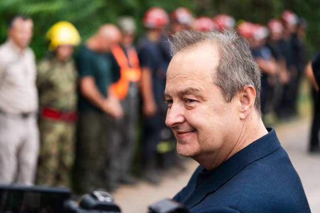 August 23, 2026, Umarak, Vojvodina, Serbia: 2026823, A umarak, Serbia -Serbian President VUCIC ALEKSANDAR visits the Deliblato Sands (Deliblatska Pescara) Special Nature Reserve to inspect the areas devastated by a massive wildfire. Serbian Minister of Internal Affairs DACIC IVICA also attended the visit. Umarak Serbia - ZUMAd223 20260823_zip_d223_001 Copyright: xMarkoxDimicx