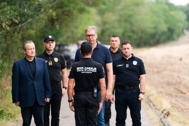 August 23, 2026, Umarak, Vojvodina, Serbia: 2026823, A umarak, Serbia -Serbian President VUCIC ALEKSANDAR visits the Deliblato Sands (Deliblatska Pescara) Special Nature Reserve to inspect the areas devastated by a massive wildfire. Umarak Serbia - ZUMAd223 20260823_zip_d223_003 Copyright: xMarkoxDimicx