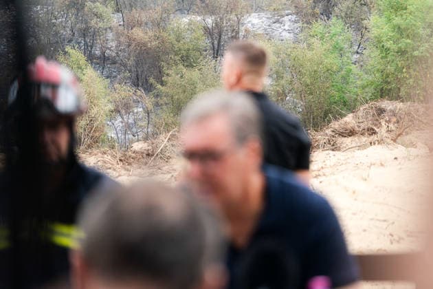 August 23, 2026, Umarak, Vojvodina, Serbia: 2026823, A umarak, Serbia -Serbian President VUCIC ALEKSANDAR visits the Deliblato Sands (Deliblatska Pescara) Special Nature Reserve to inspect the areas devastated by a massive wildfire. Umarak Serbia - ZUMAd223 20260823_zip_d223_010 Copyright: xMarkoxDimicx