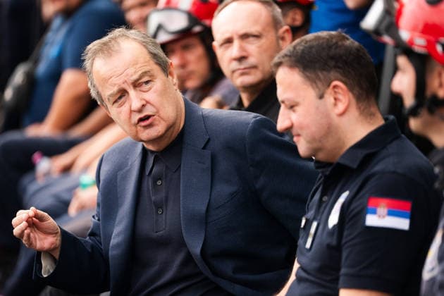 August 23, 2026, Umarak, Vojvodina, Serbia: 2026823, A umarak, Serbia -Serbian President VUCIC ALEKSANDAR visits the Deliblato Sands (Deliblatska Pescara) Special Nature Reserve to inspect the areas devastated by a massive wildfire. Serbian Minister of Internal Affairs DACIC IVICA also attended the visit. Umarak Serbia - ZUMAd223 20260823_zip_d223_016 Copyright: xMarkoxDimicx