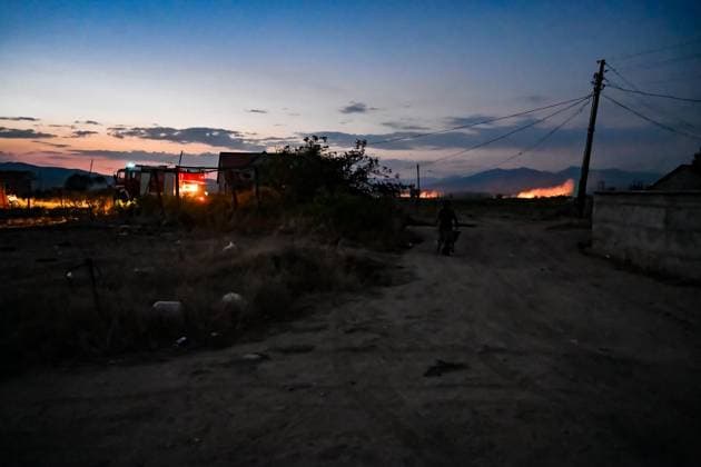 (260823) -- STRUMICA, Aug. 23, 2026 -- This photo taken on Aug. 22, 2026 shows a spreading wildfire fueled by weeks of extreme summer heat and dry vegetation in Strumica, North Macedonia. (Photo by Xinhua) NORTH MACEDONIA-STRUMICA-WILD FIRE TomislavxGeorgiev 