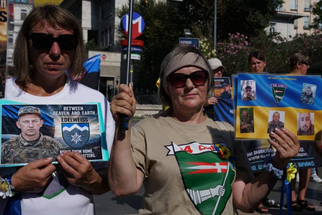 August 23, 2026, Beyoglu, Istanbul, Turkey: Ukrainians living in Turkey hold portraits of missing soldiers and flags as they gather to mark their National Flag Day, in Istanbul, Turkey, August 23, 2026. Beyoglu Turkey - ZUMAu194 20260823_zip_u194_004 Copyright: xTolgaxUluturkx