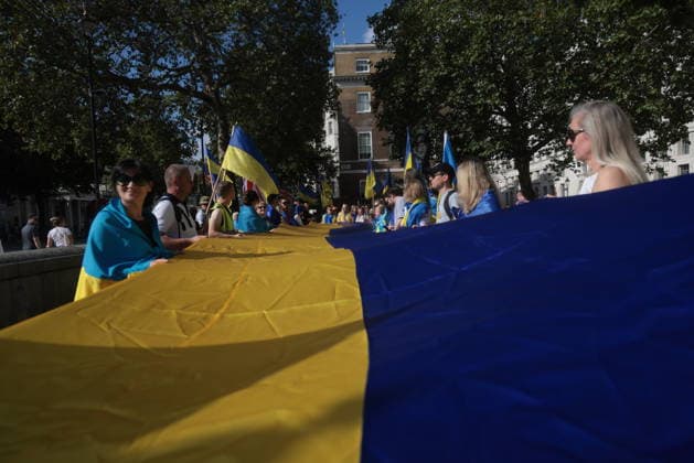 . 23 08 2026. London, United Kingdom. Ukraine s National Flag Day. Ukrainians living in the UK gather on Whitehall for Ukraine s National Flag Day celebration.  xMartynxWheatleyx xi-Imagesx IIM-26958-0001