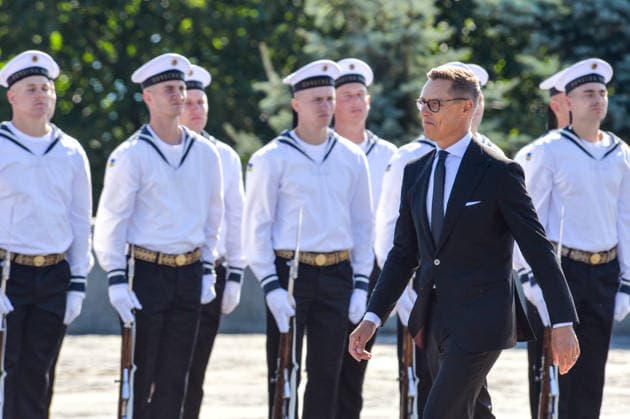 President of Finland Alexander Stubb participates in the State Flag raising ceremony at the National Museum of the History of Ukraine in the Second World War Memorial Complex on National Flag Day, Kyiv, Ukraine, August 23, 2026. (Photo by Yevhen Kotenko Ukrinform) Raising of State Flag of Ukraine in Kyiv  Copyright: xYevhenxKotenkox