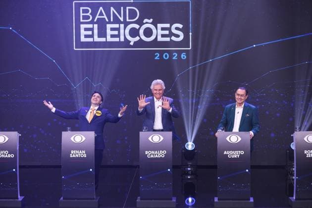 Band hosts the first presidential debate without Lula and Flavio Bolsonaro. Sao Paulo, SP. 08 23 2026 - Presidential Debate - Candidates Renan Santos (Missao), Ronaldo Caiado (PSD), and Augusto Cury (Avante) participate in the first debate of the presidential election race, promoted by TV Bandeirantes, at the station s headquarters in the southern zone of Sao Paulo, this Sunday, August 23, 2026.(Foto: Marina Uezima Brazil Photo Press Brazil Photo Press) INTERNATIONAL Sao Paulo Sao Paulo Brasil Copyright: xMarinaxUezimax