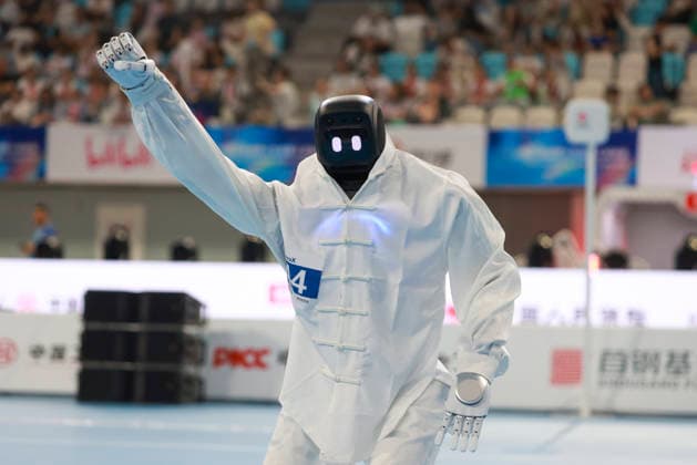 BEIJING, CHINA - AUGUST 23: A robot competes during the Tai Chi event on day 2 of the 2nd World Humanoid Robot Games at National Speed Skating Oval on August 23, 2026 in Beijing, China.  Copyright: xChinaxNewsxServicex 111661704450