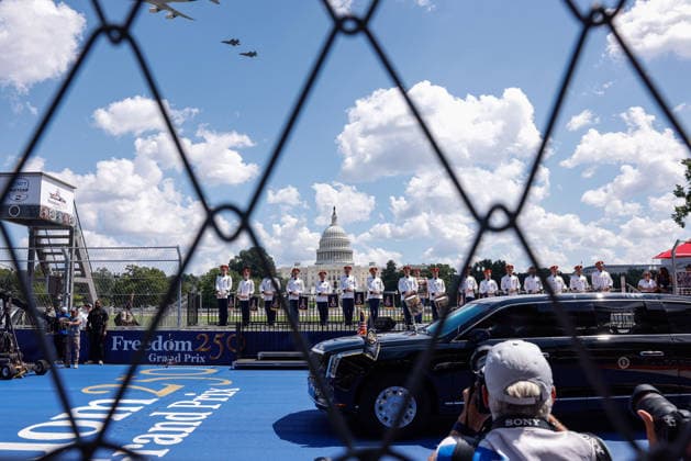 President Trump attends inaugural Freedom 250 Grand Prix in Washington, DC WASHINGTON, D.C., UNITED STATES - AUGUST 23: U.S. President Donald Trump and first lady Melania Trump ride in The Beast on the track during the NTT INDYCAR Series in Washington, DC, on August 23, 2026. President Trump established the Freedom 250 Grand Prix weekend as part of the yearlong celebration marking the 250th anniversary of the United States. Mehmet Eser Anadolu Washington United States. Editorial use only. Please get in touch for any other usage.  Copyright: x2026xAnadoluxMehmetxEserx