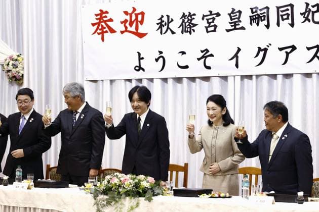 Japan crown prince, crown princess in Paraguay Japan s Crown Prince Fumihito and Crown Princess Kiko make a toast at a luncheon in Yguazu on Aug. 23, 2026, during their official trip to Paraguay to mark 90 years of Japanese immigration to the South American country.  A14AA0005626568P