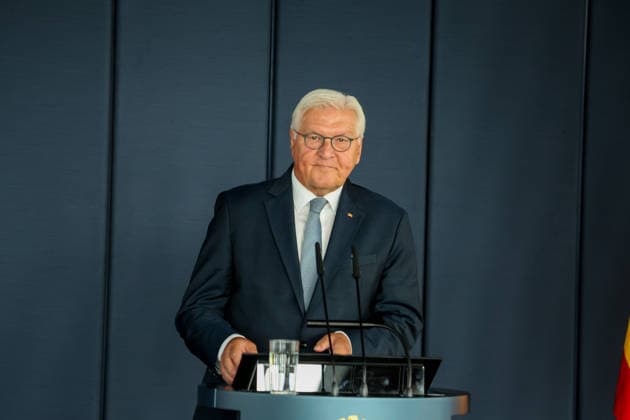 Symbolische Schlüsselübergabe für den Amtssitz am Spreebogen Ansprache bei der symbolischen Schlüsselübergabe für das als temporärer Amtssitz des Bundespräsidenten genutzte Gebäude. Frank-Walter Steinmeier, Bundespräsident. DEU, Deutschland, Berlin, 24.08.2026 *** Symbolic Key Handover for the Official Residence at Spreebogen Remarks at the symbolic key handover for the building used as the Federal President’s temporary official residence Frank-Walter Steinmeier, Federal President DEU, Germany, Berlin, August 24, 2026
