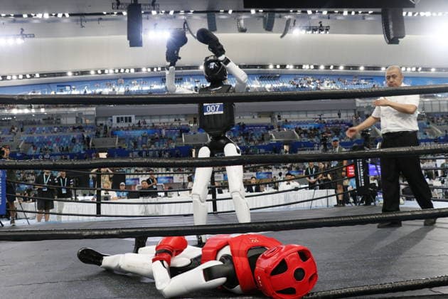 World Humanoid Robot Games in Beijing BEIJING, CHINA - AUGUST 24: Humanoid robots compete in kickbox tournaments within the second edition of World Humanoid Robot Games in Beijing, China on August 24, 2026. Emre Aytekin Anadolu Beijing China. Editorial use only. Please get in touch for any other usage.  Copyright: x2026xAnadoluxEmrexAytekinx
