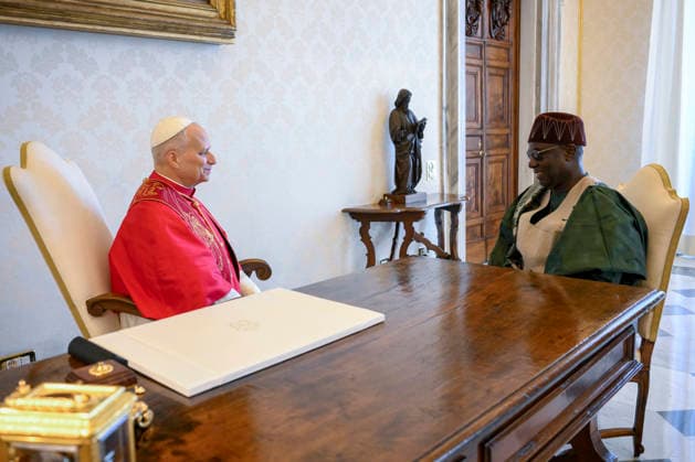 VATICAN - POPE LEO XIV RECEIVES IN PRIVATE AUDIECE THE PRESENTATION PF THE LETTERS OF CREDENCE BY HIS EXCELLECY MR PAUL ADIKWU OGA AT THE VATICAN- 2026 8 24 Italy , Roma , Vatican, 2026 8 24 Papa Leone XIV receives in private audience The Presentation of the Letters of Credence by His Excellency Mr. Paul Adikwu Oga, Ambassador of the Federal Republic of Nigeria at the Vatican EDITORIAL USE ONLY - NO BOOKS Copyright: xVATICANxMEDIAx