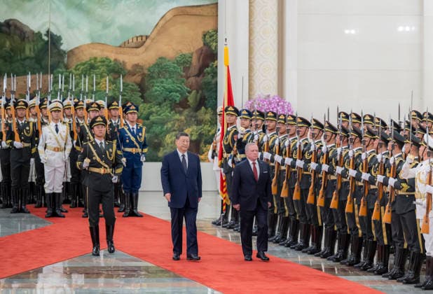 (260824) -- BEIJING, Aug. 24, 2026 -- Chinese President Xi Jinping holds a welcome ceremony for King of the Hashemite Kingdom of Jordan Abdullah II ibn Al Hussein in the Northern Hall of the Great Hall of the People prior to their talks in Beijing, capital of China, Aug. 24, 2026. Xi held talks with King Abdullah II, who is on a state visit to China, in Beijing on Monday. ) CHINA-BEIJING-XI JINPING-JORDAN-KING-TALKS (CN) ZhaixJianlan 