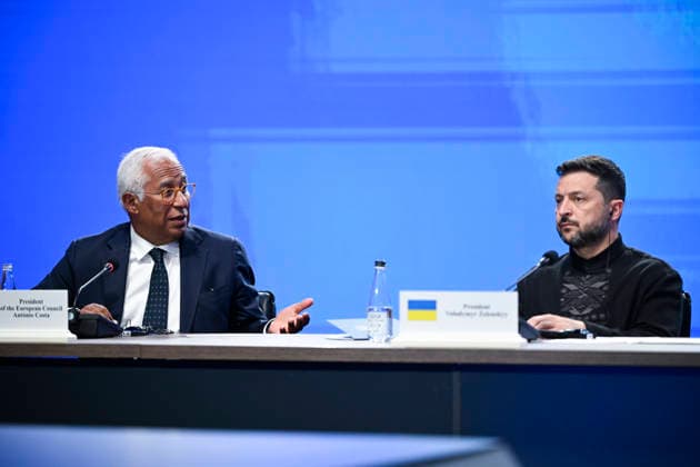 President of the European Council Antonio Costa (L) and Ukraine s President Volodymyr Zelensky during the joint press conference of the Coalition of the Willing Meeting in Kyiv, Ukraine on Ukraine’s 35th Independence Day, August 24, 2026. - ANTTI AIMO-KOIVISTO Kiova Ukraine  Copyright: xAnttixAimo-Koivistox bJHxeOgUQ9Q